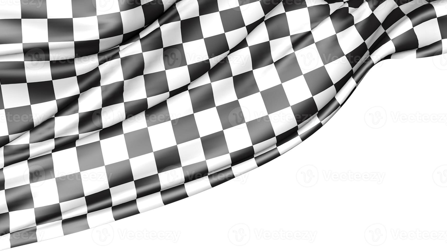 drapeau de course à damier isolé sur fond blanc, illustration 3d photo