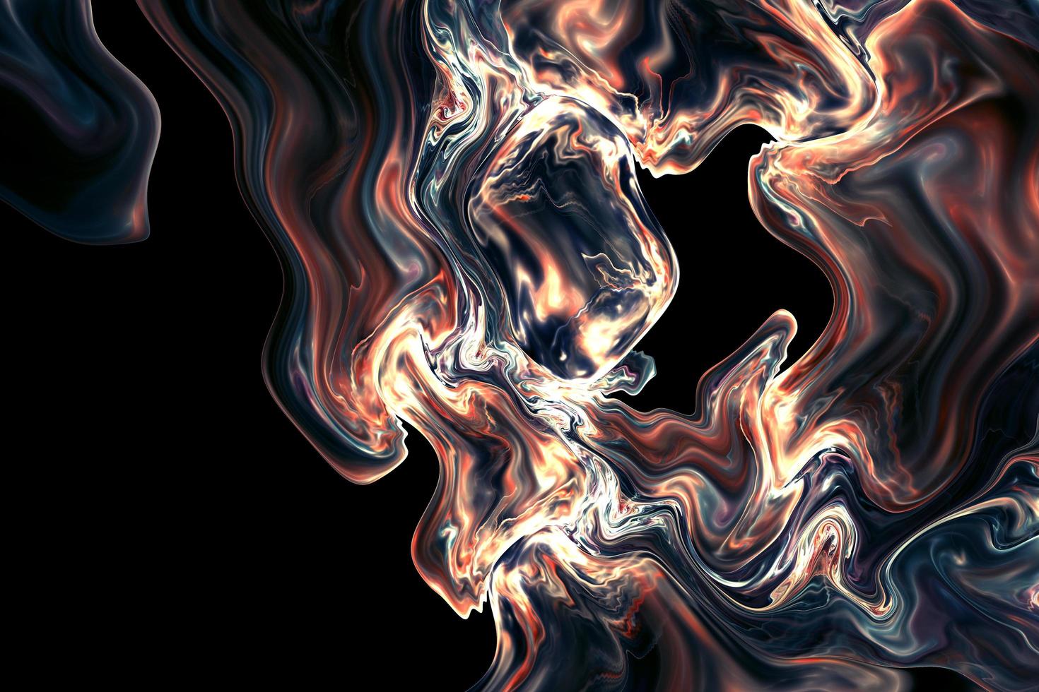 illustration 3d fluide abstraite. liquide dégradé holographique sur fond noir photo