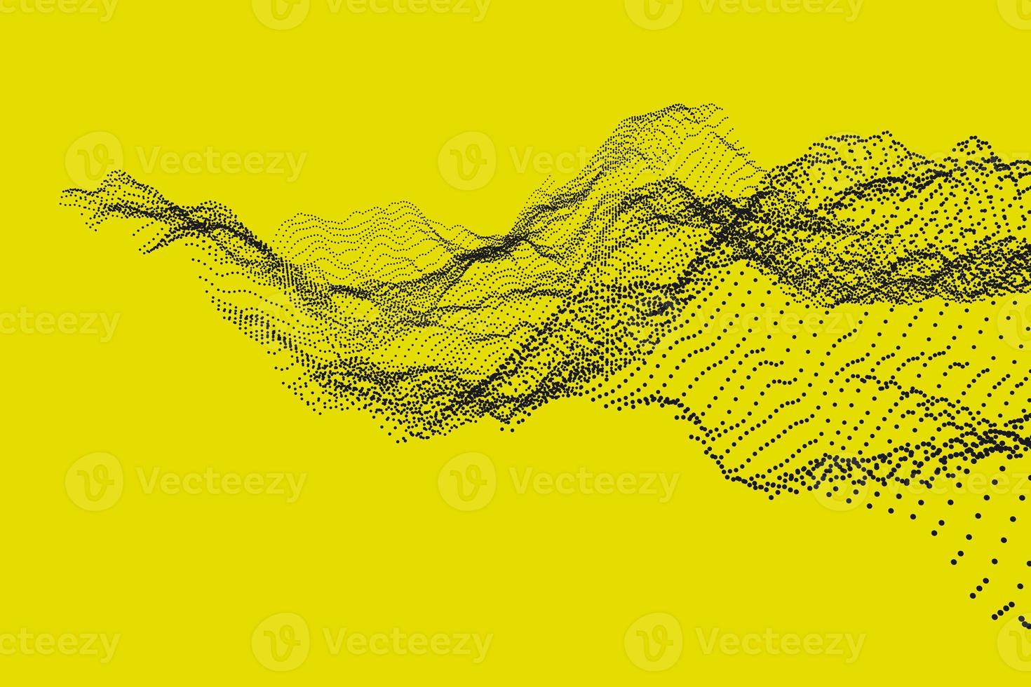 science et technologie abstraites rendu 3d. maillage de particules dynamique sur fond jaune photo