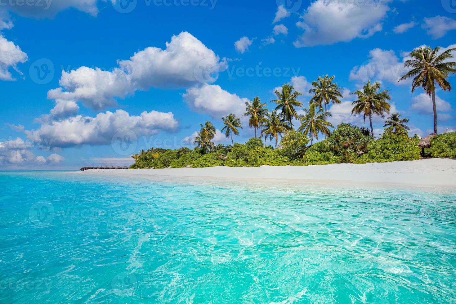 paradis de la plage de l'hôtel de villégiature tropical. nature incroyable, côte, rivage. vacances d'été, aventure de voyage. paysage de vacances de luxe, magnifique lagon océanique, palmiers bleu ciel. se détendre idyllique inspirer plage photo