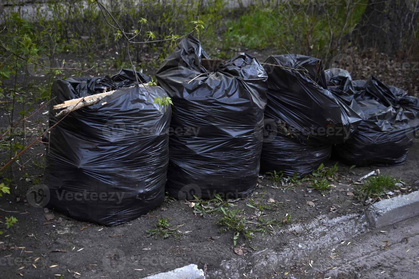 sacs poubelles noirs après le nettoyage des rues photo