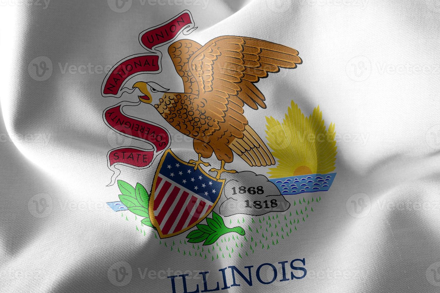 Le drapeau d'illustration 3d de l'illinois est une région des états-unis. w photo