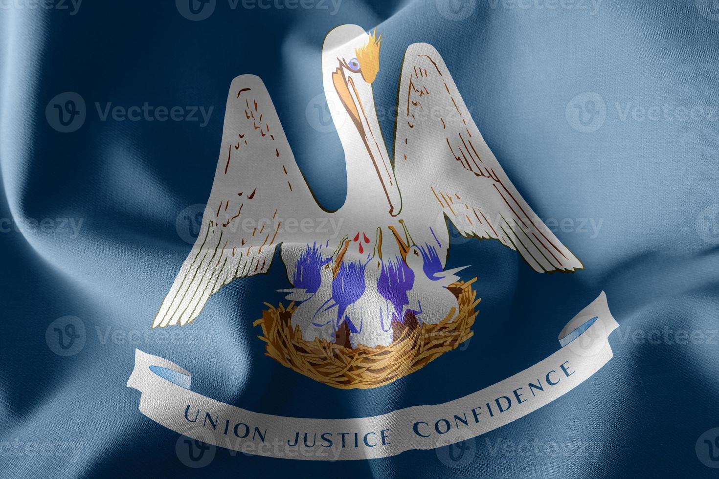 Le drapeau d'illustration 3d de la louisiane est une région des états-unis. photo