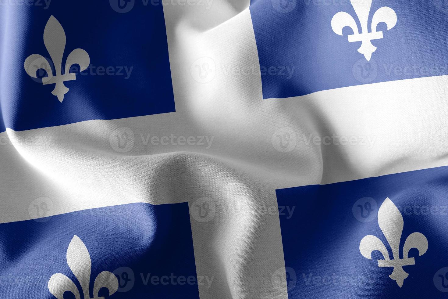 illustration 3d drapeau du québec est une région du canada. ondulant sur photo