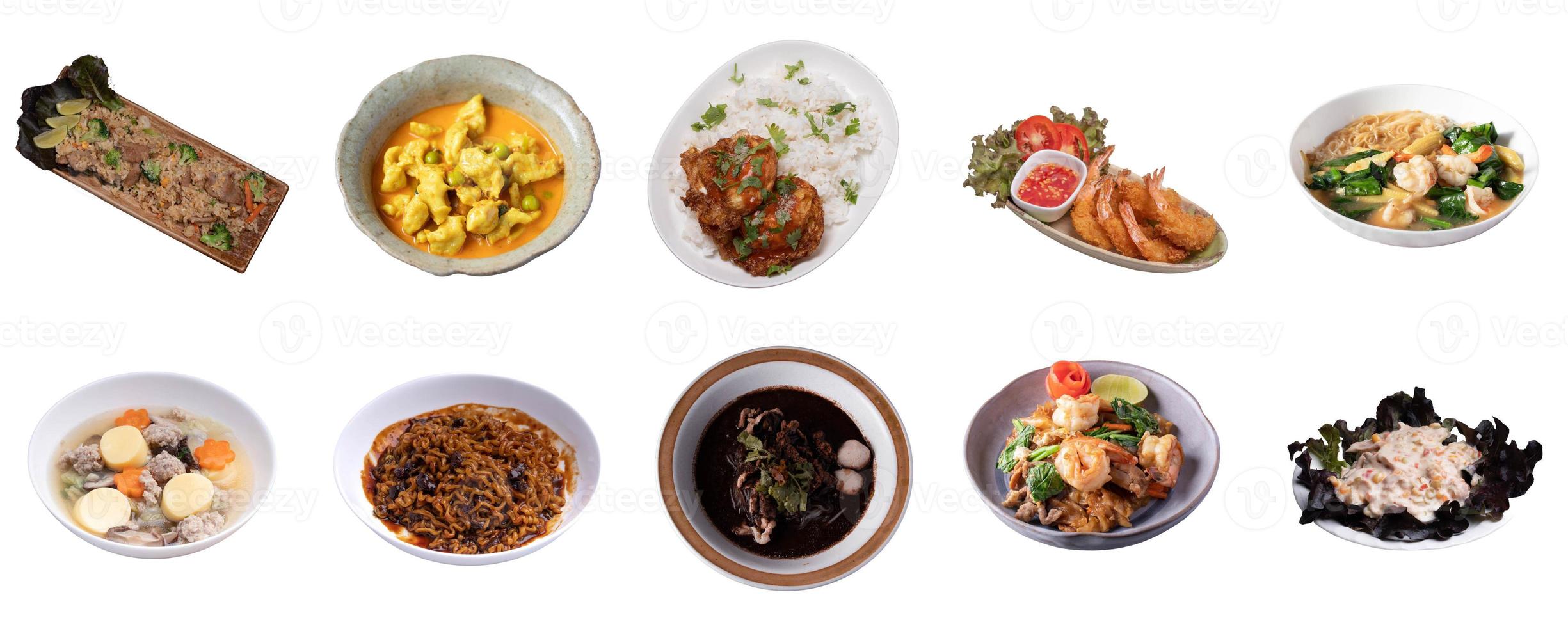 cuisine thaïlandaise sur fond blanc.collection de plats de nourriture photo