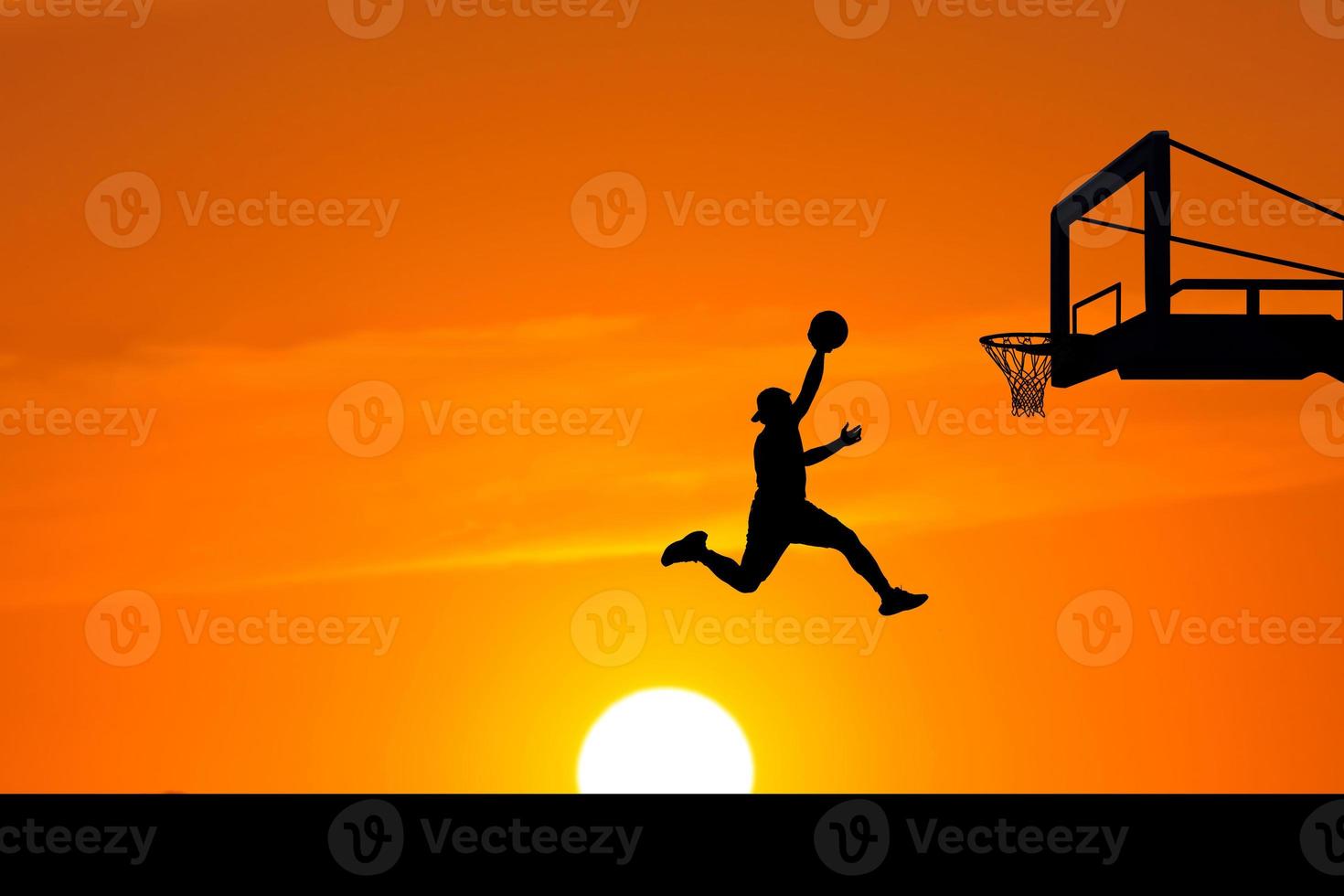 basketteur, silhouette, sauter photo