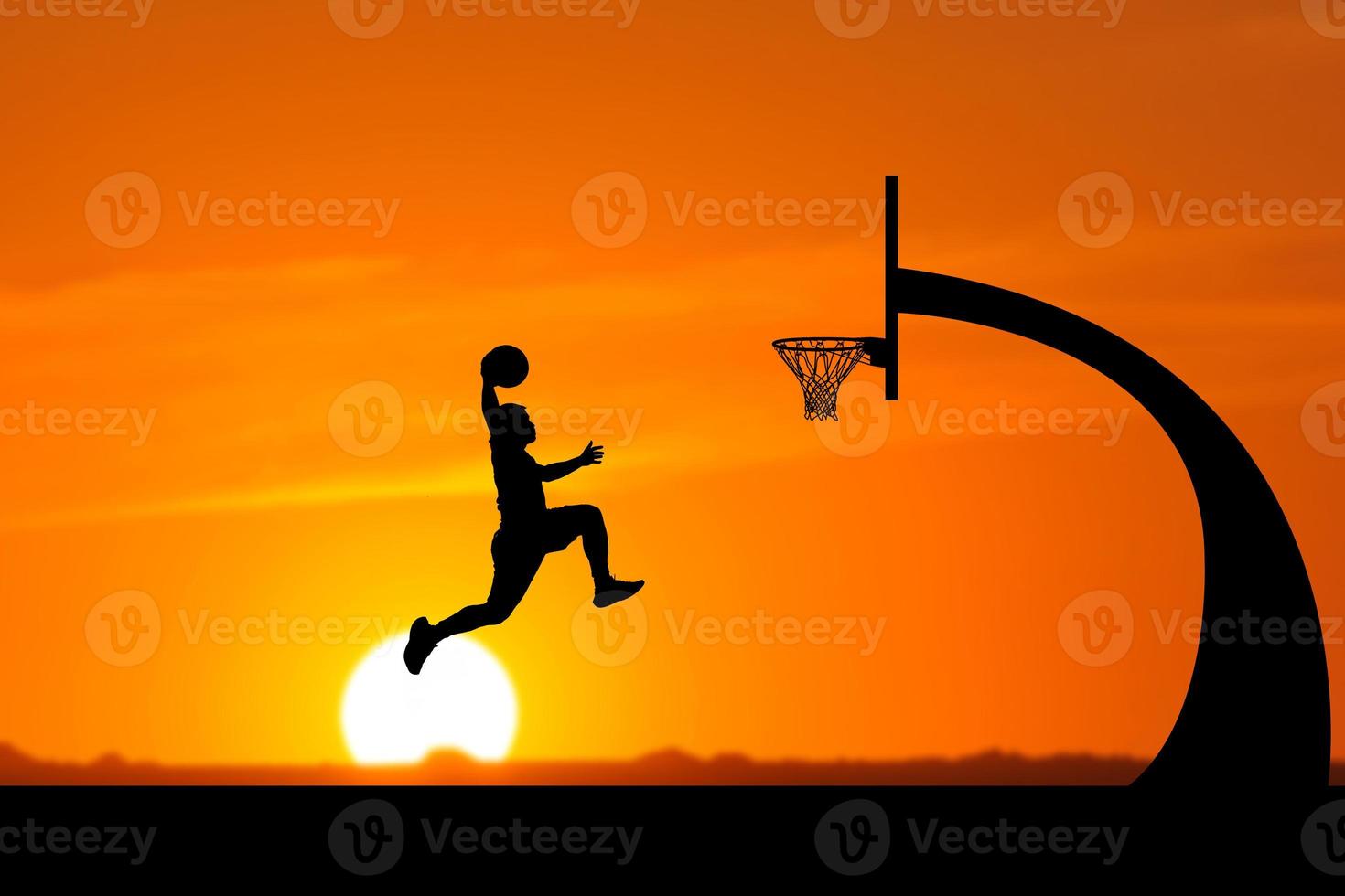 basketteur, silhouette, sauter photo