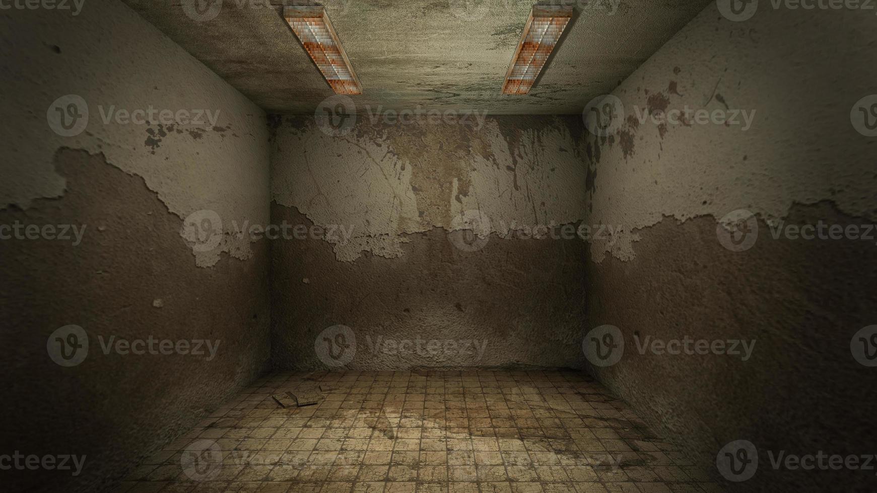 le design intérieur de l'horreur et de la pièce vide de dégâts effrayants., rendu 3d. photo