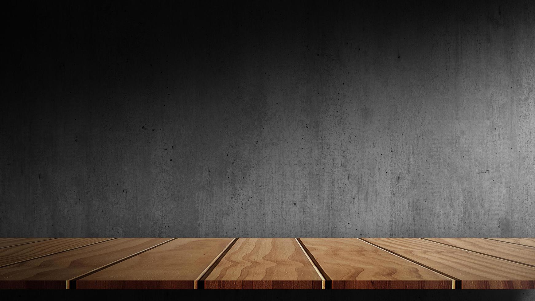 dessus de table en bois avec fond en béton gris foncé. photo