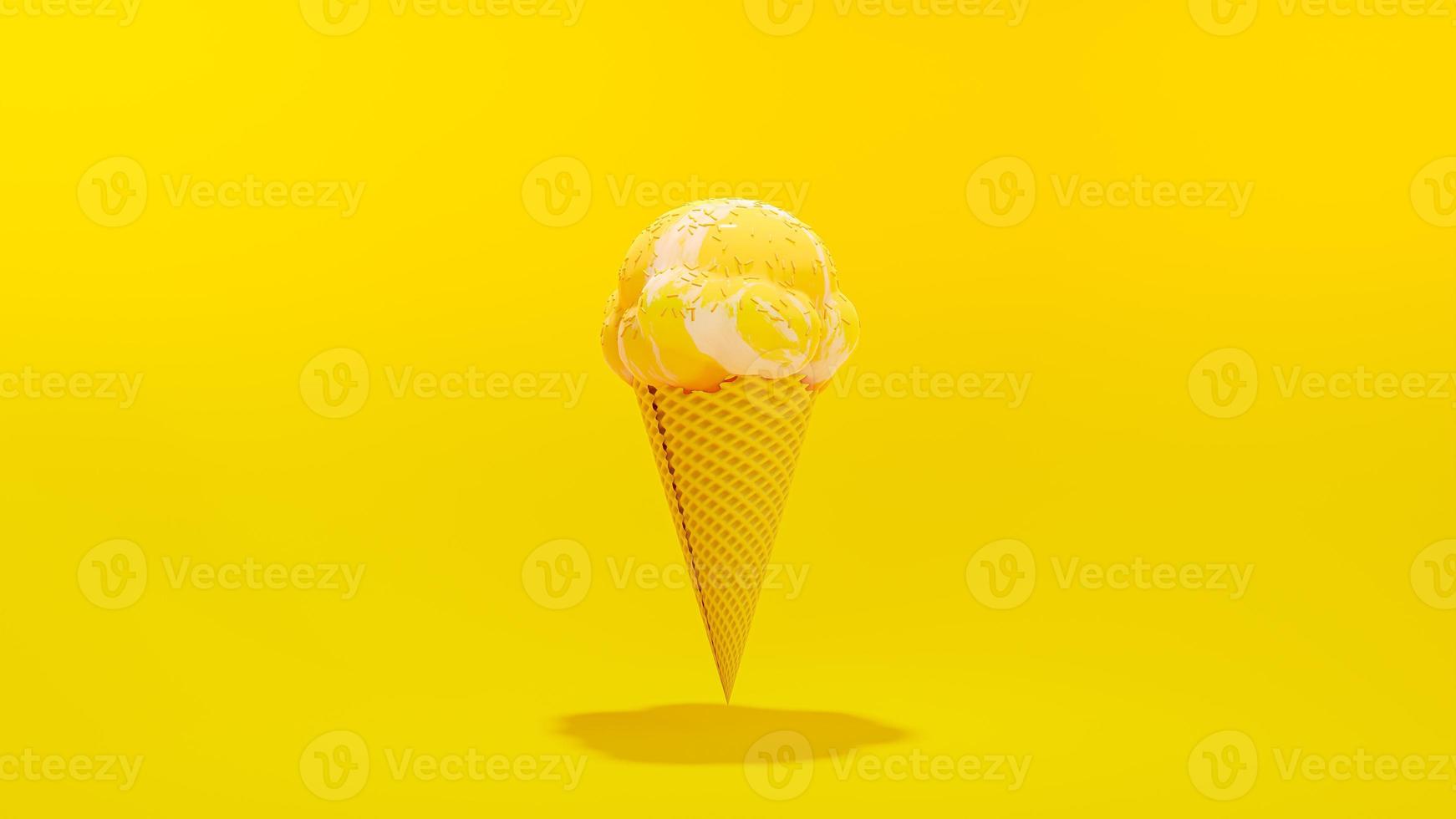 cornet de crème glacée jaune sur fond jaune. concept d'idée minimale. photo
