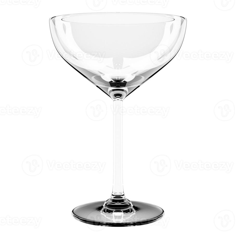 Illustration 3d d'un gobelet en verre à martini sur fond blanc. illustration réaliste en verre photo