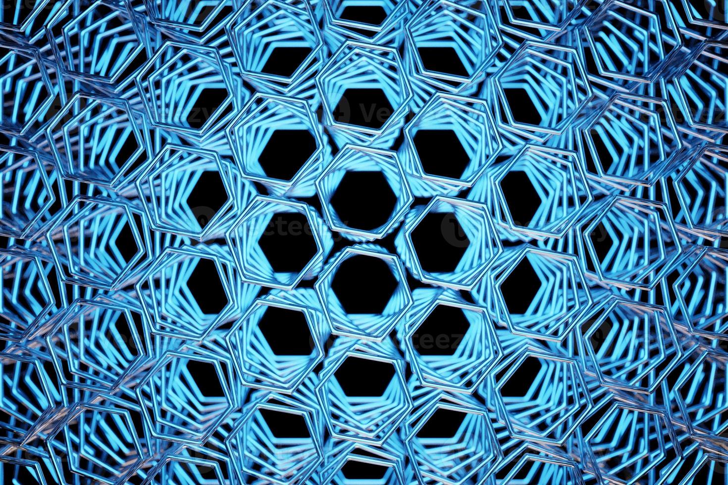 Illustration 3d d'un nid d'abeille monochrome en nid d'abeille bleu pour le miel. modèle de formes hexagonales géométriques simples, fond de mosaïque. photo