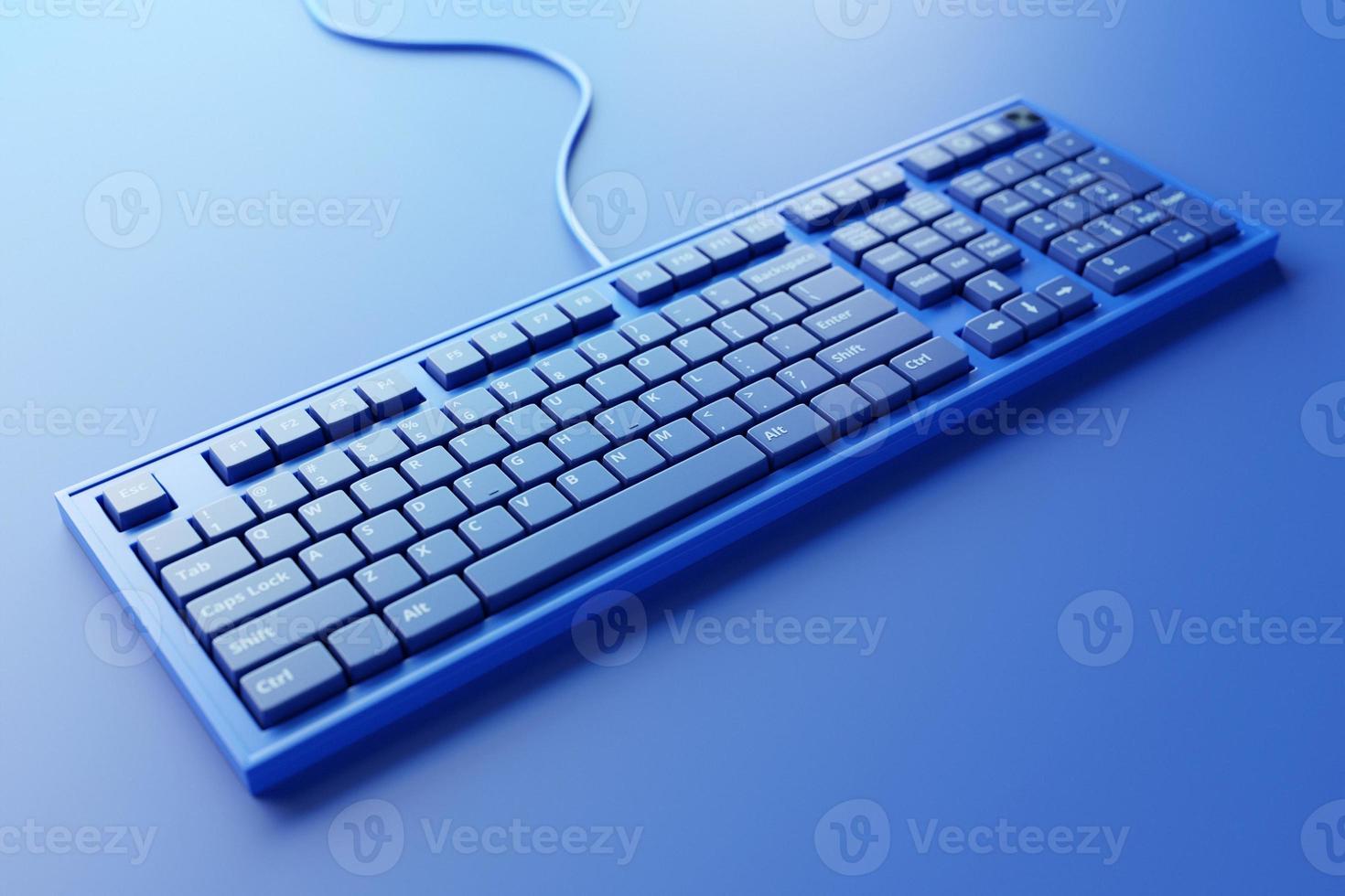 clavier d'ordinateur bleu sur fond noir. rendu 3d de l'équipement de streaming et du concept d'espace de travail des joueurs photo