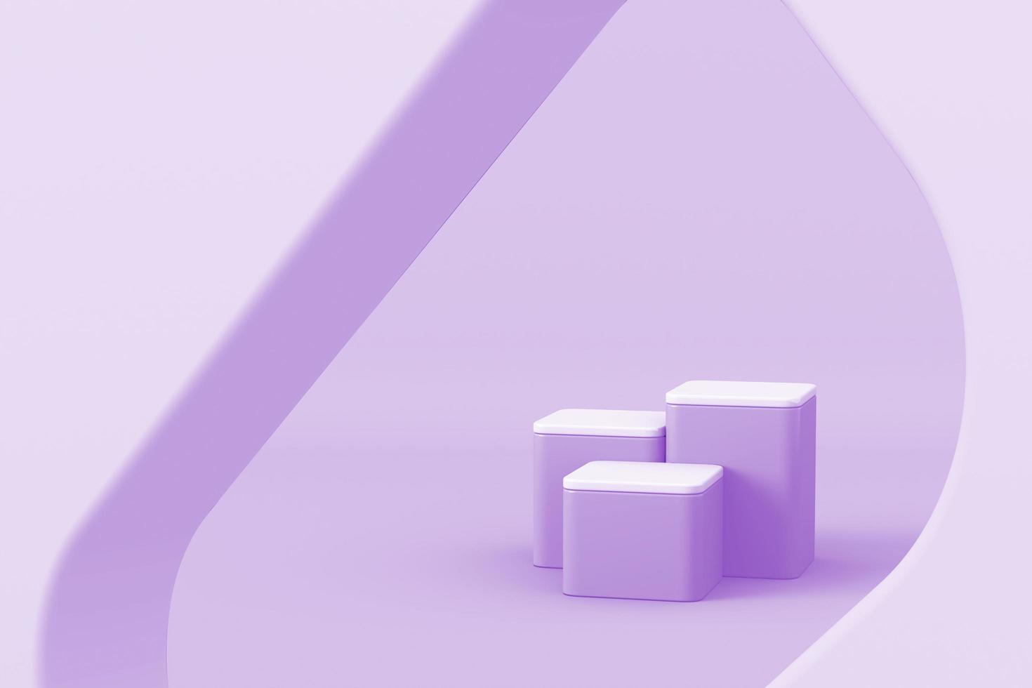 trois plates-formes violettes sur une scène de maquette minimale pour la présentation du produit de marque. rendu 3d photo