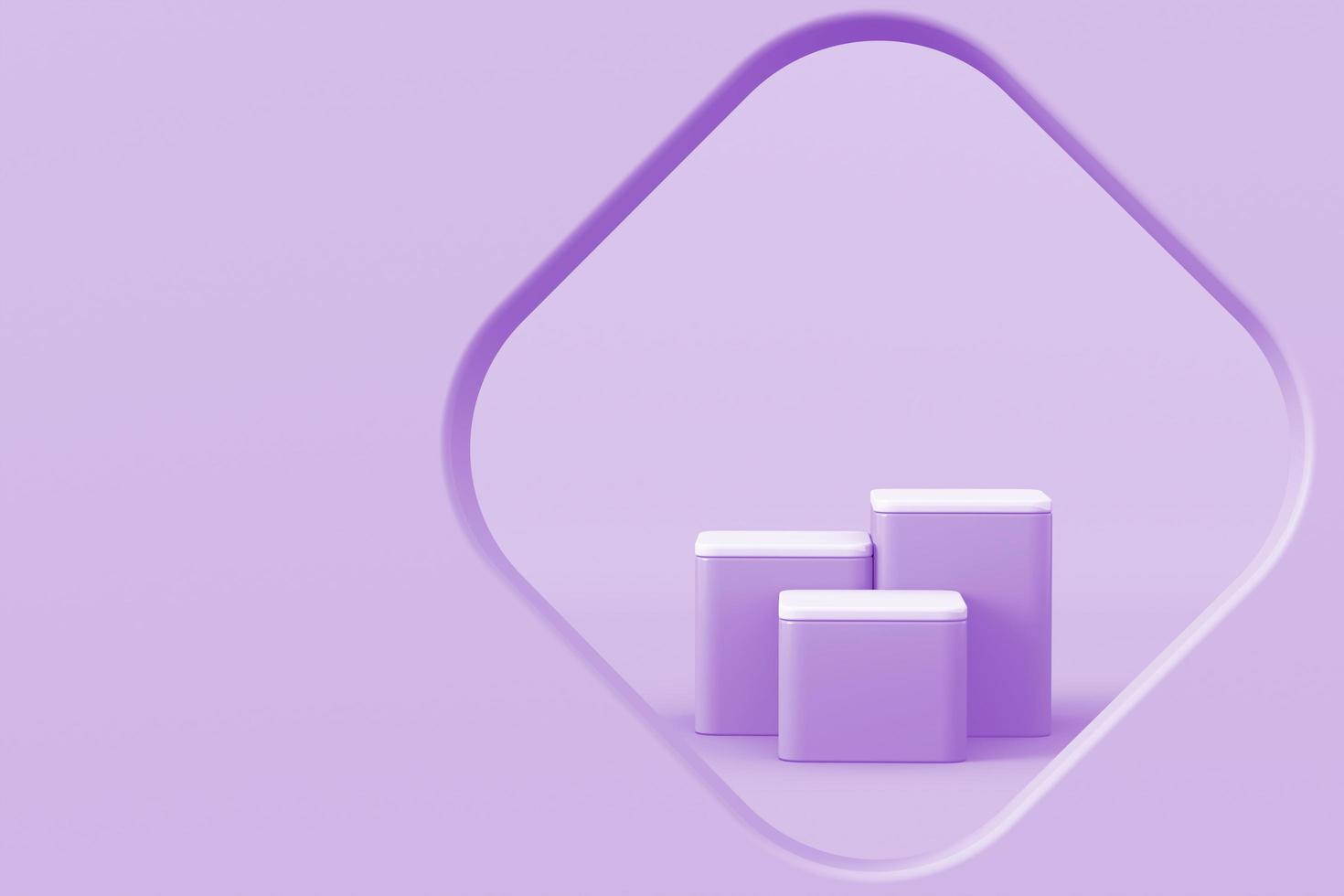 trois plates-formes violettes sur une scène de maquette minimale pour la présentation du produit de marque. rendu 3d photo