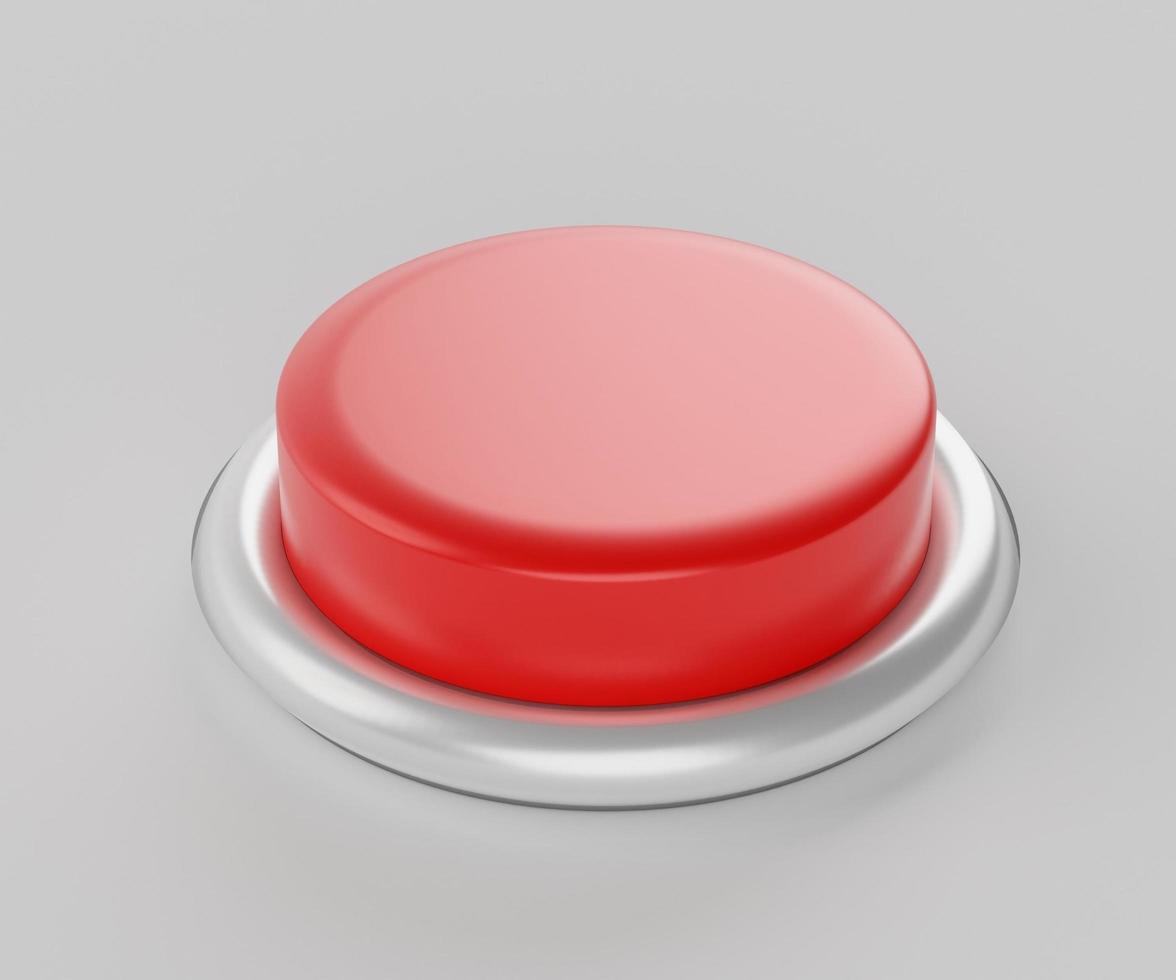 Rendu 3D du bouton rouge sur fond blanc. photo