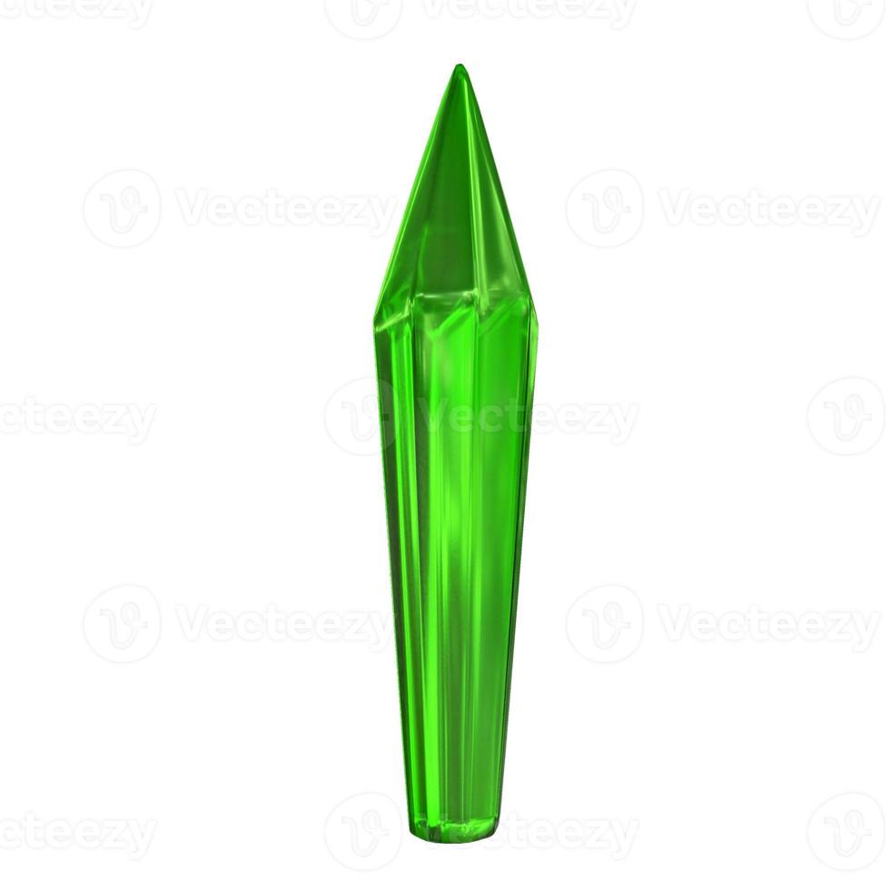 rendu 3d, cristal vert émeraude isolé sur fond blanc, pierres précieuses, pépites naturelles, accessoires mystérieux photo