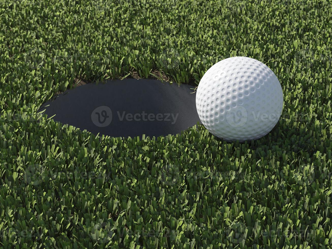 Balle de golf 3D au bord du trou photo