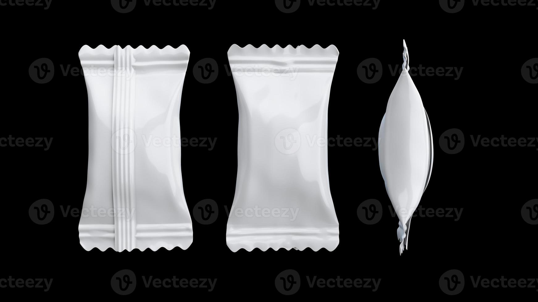 emballage d'emballage de bonbons emballage en polyéthylène blanc, illustration 3d de snack-bar photo