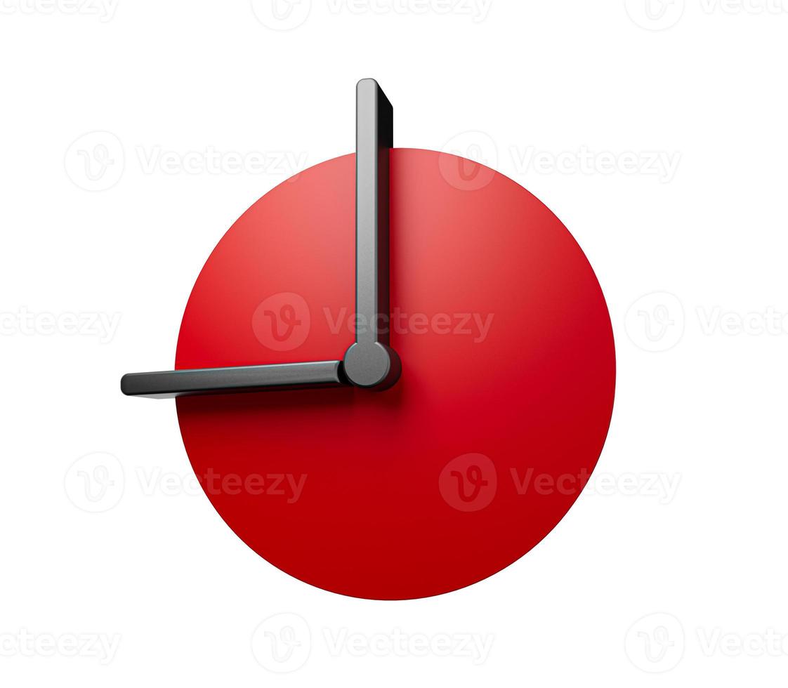 9 heures horloge rouge isolée sur fond blanc horloge 3d minimale illustration 3d photo