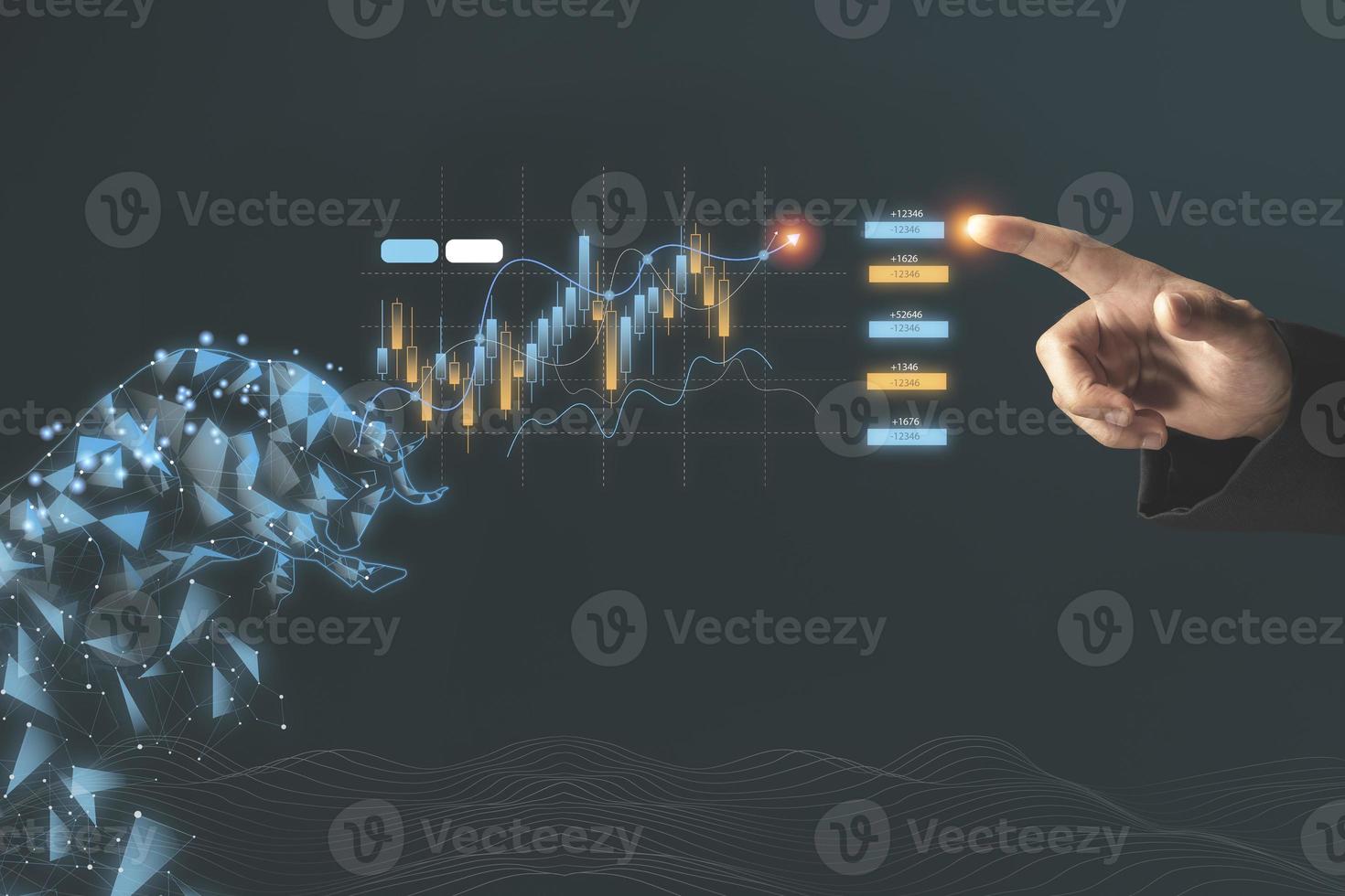 course haussière ou tendance haussière du marché de la crypto-monnaie ou des actions, boom de l'économie mondiale. photo