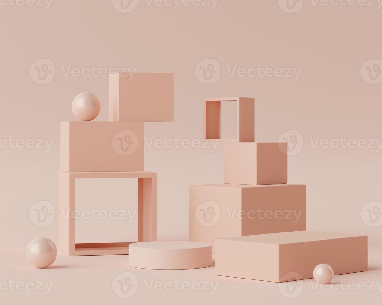 Formes géométriques 3D. présentoir de podium vierge de couleur pastel. piédestal minimaliste ou scène de vitrine pour le produit actuel et la maquette. photo