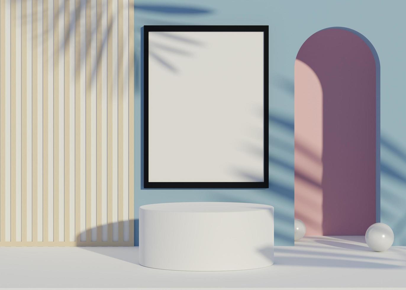 formes géométriques 3d. présentoir de podium vierge de couleur pastel. piédestal minimaliste ou scène de vitrine pour le produit actuel et la maquette. arrière-plan abstrait pour la publicité cosmétique. photo