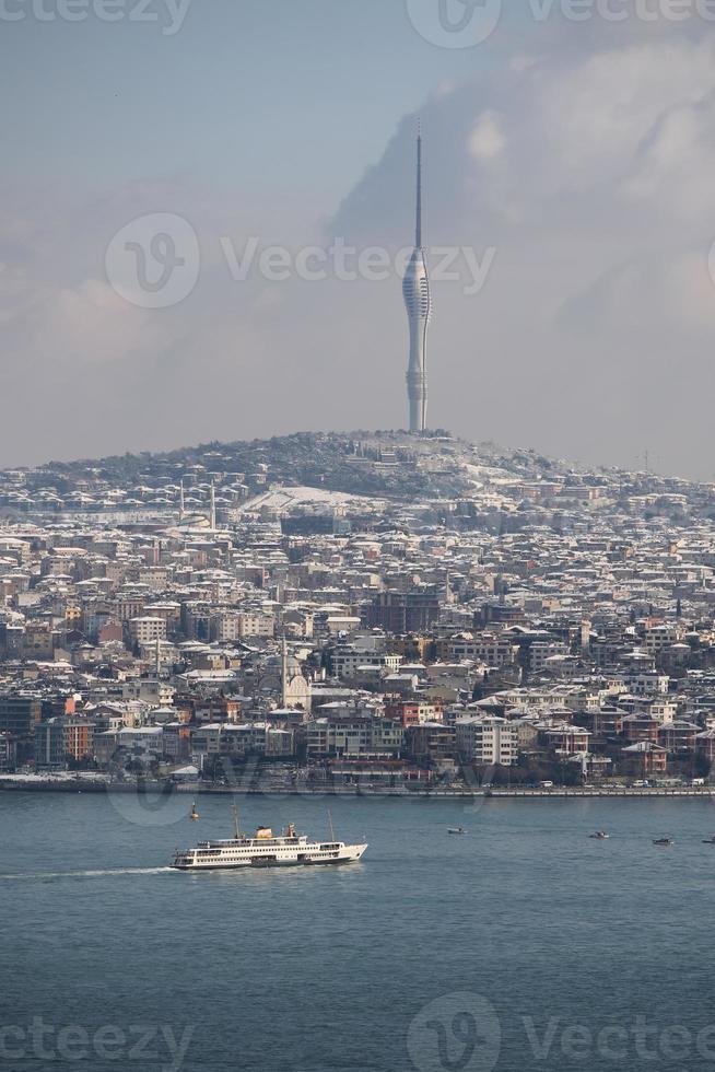 vue aérienne de la ville d'istanbul en jour de neige photo