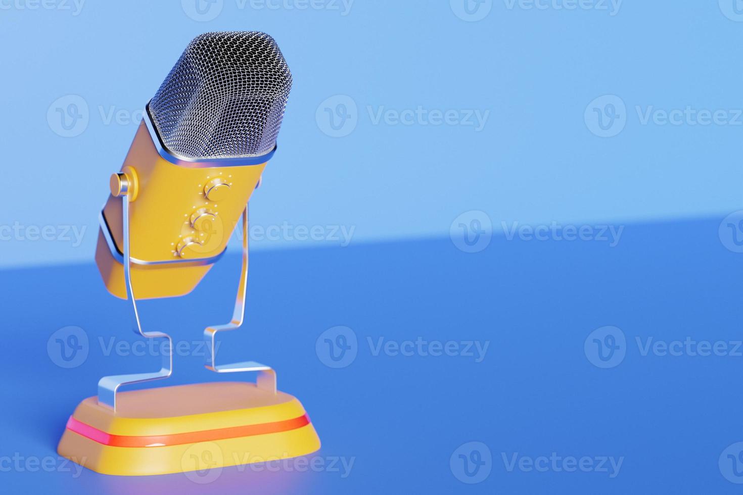 microphone rétro jaune isolé sur fond bleu pastel. style minimaliste. rendu 3d photo