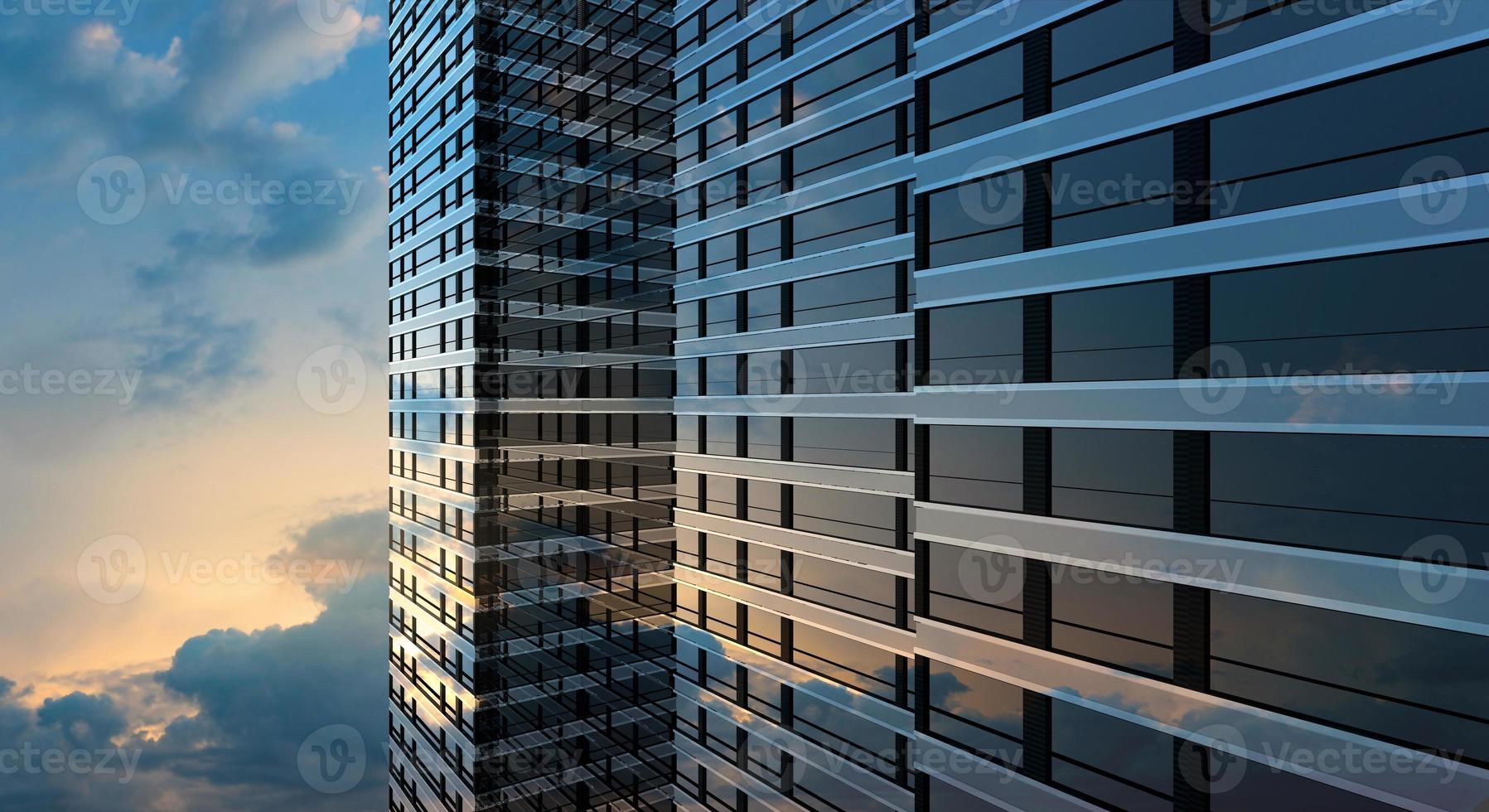 bureau de bâtiment moderne et fond de ciel bleu, rendu 3d photo