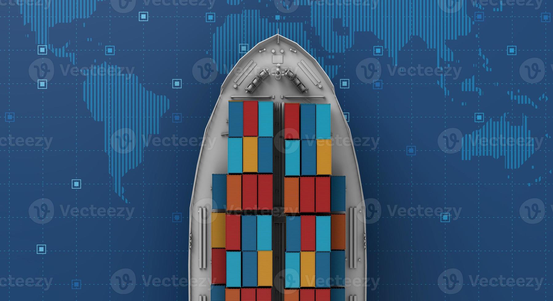 cargo porte-conteneurs dans la logistique commerciale d'import-export sur la carte du monde numérique photo