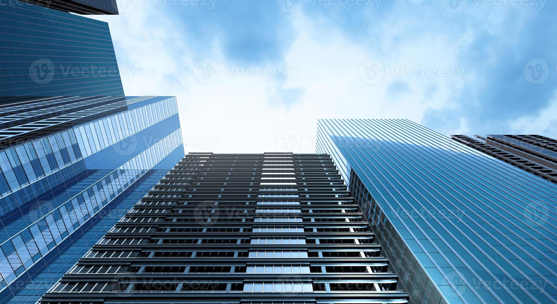 bureau de bâtiment moderne et fond de ciel bleu, rendu 3d photo