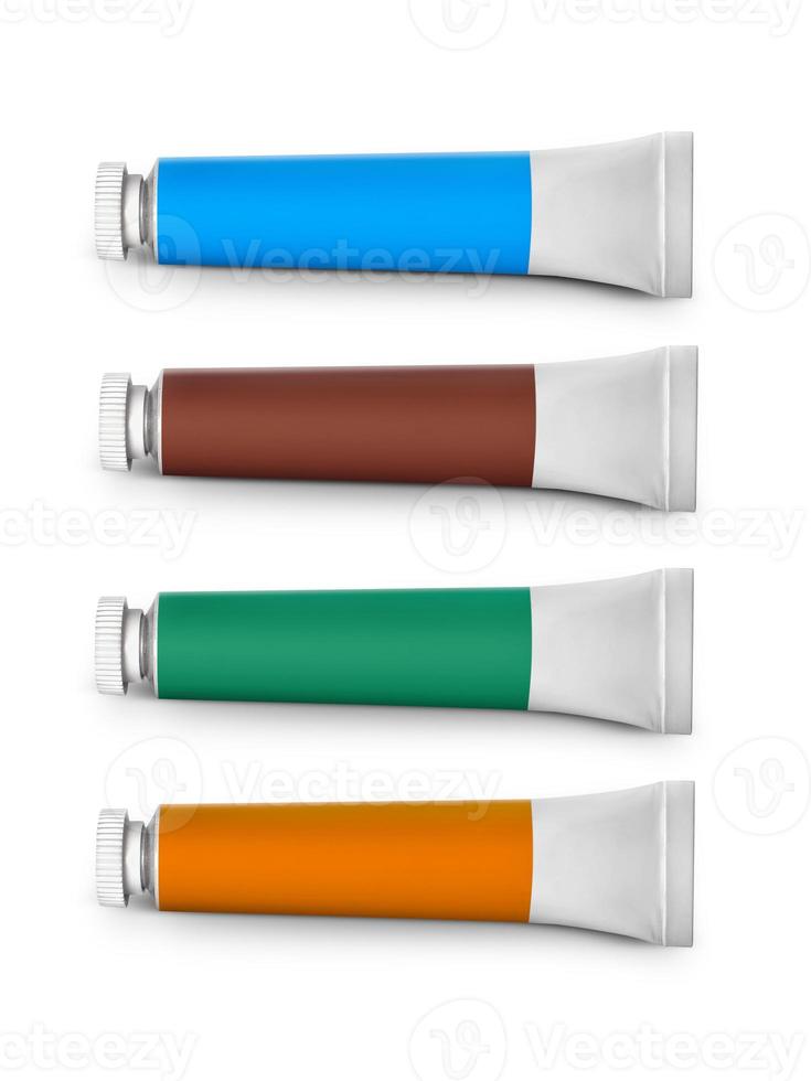 ensemble de tubes colorés avec une peinture sur fond blanc photo