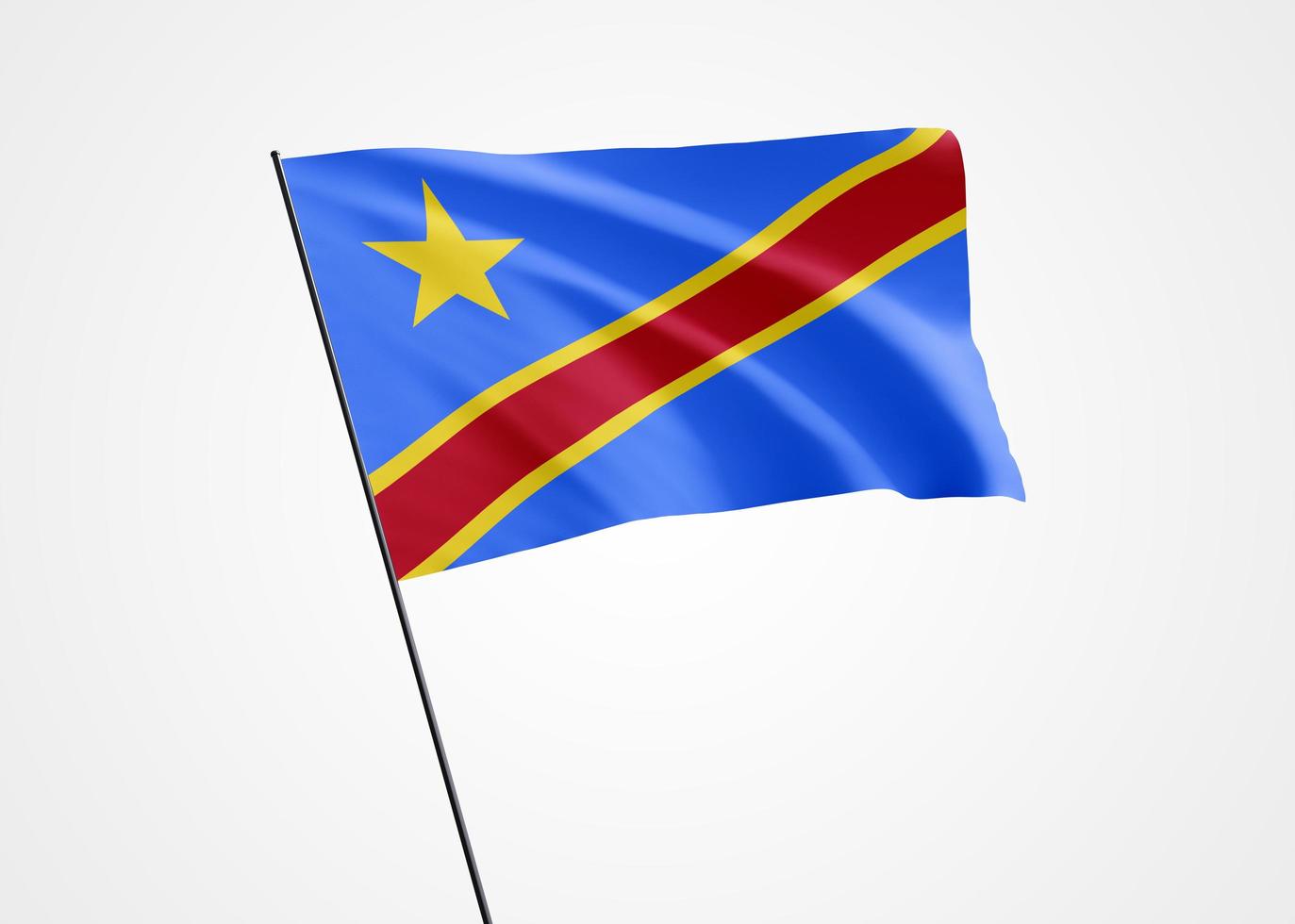 drapeau de la république démocratique du congo volant haut dans le fond blanc isolé. 30 juin collection de drapeaux nationaux du monde de la fête de l'indépendance du congo. illustration 3d du drapeau de la nation photo