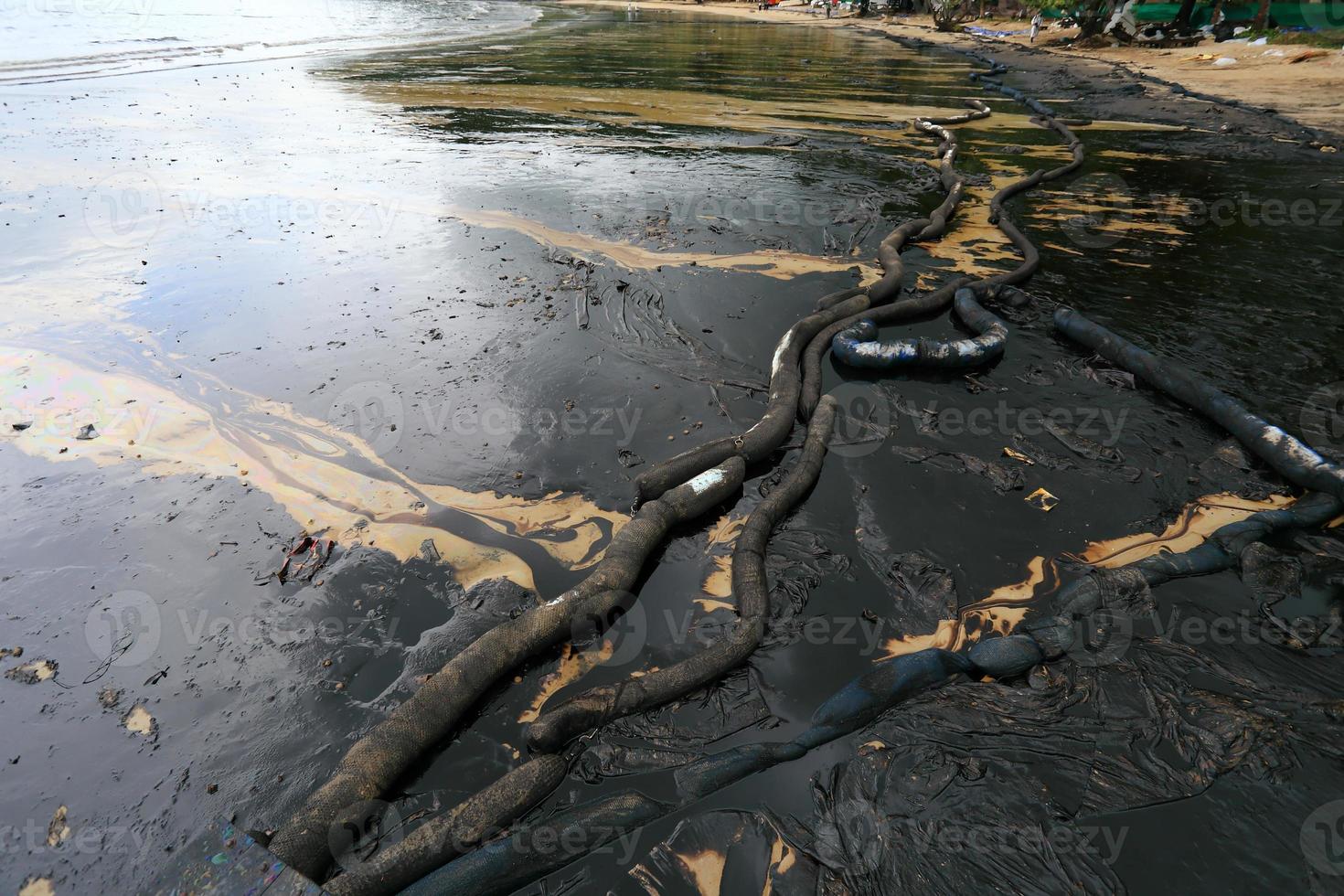 déversement de pétrole brut sur la plage photo