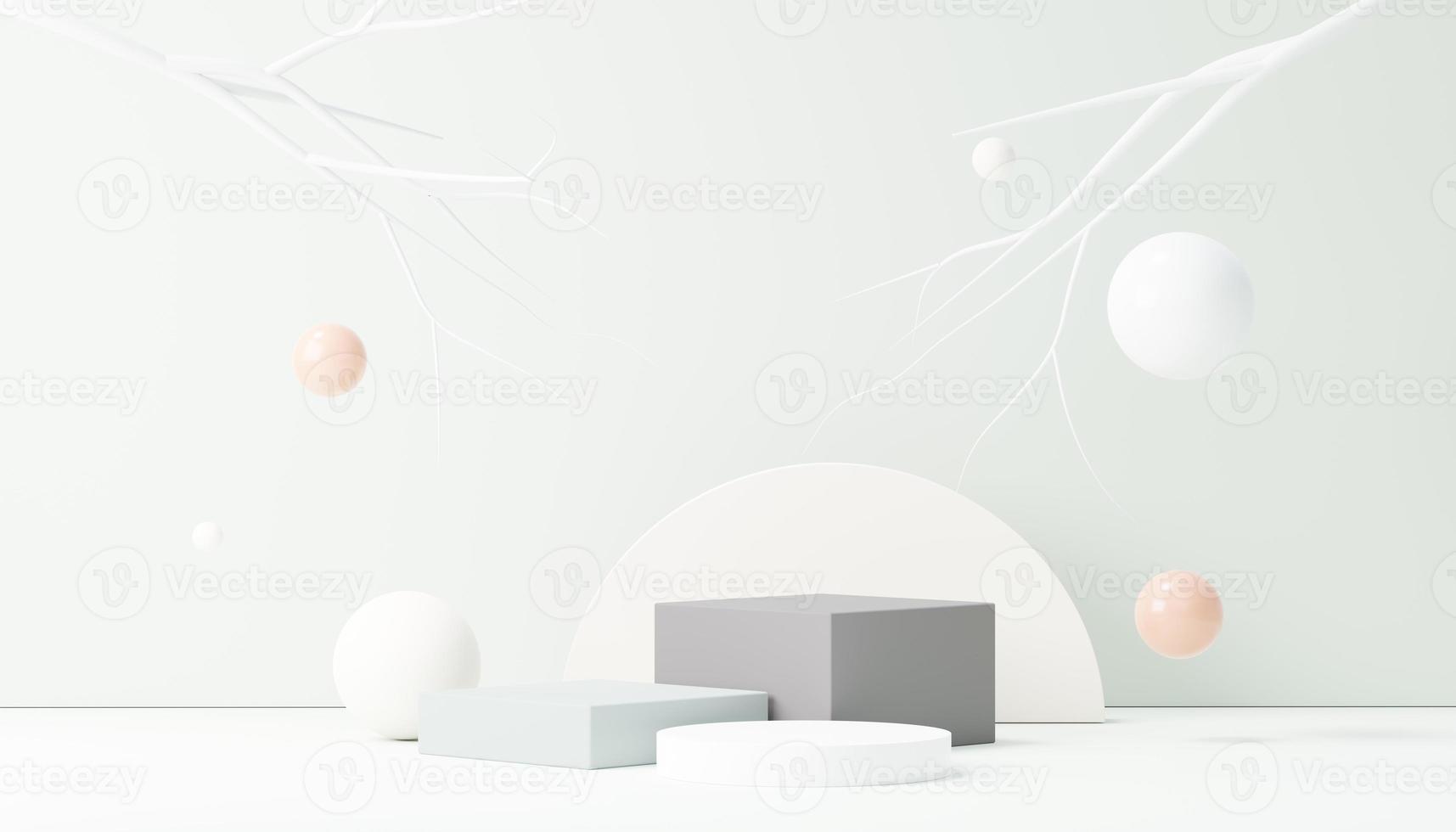 Plate-forme de podium d'affichage abstrait de rendu 3d pour la présentation et la publicité des produits. toile de fond de scène minimale avec un design épuré. socle vacant pour maquette. scène vide avec une couleur pastel pour cosmétique. photo