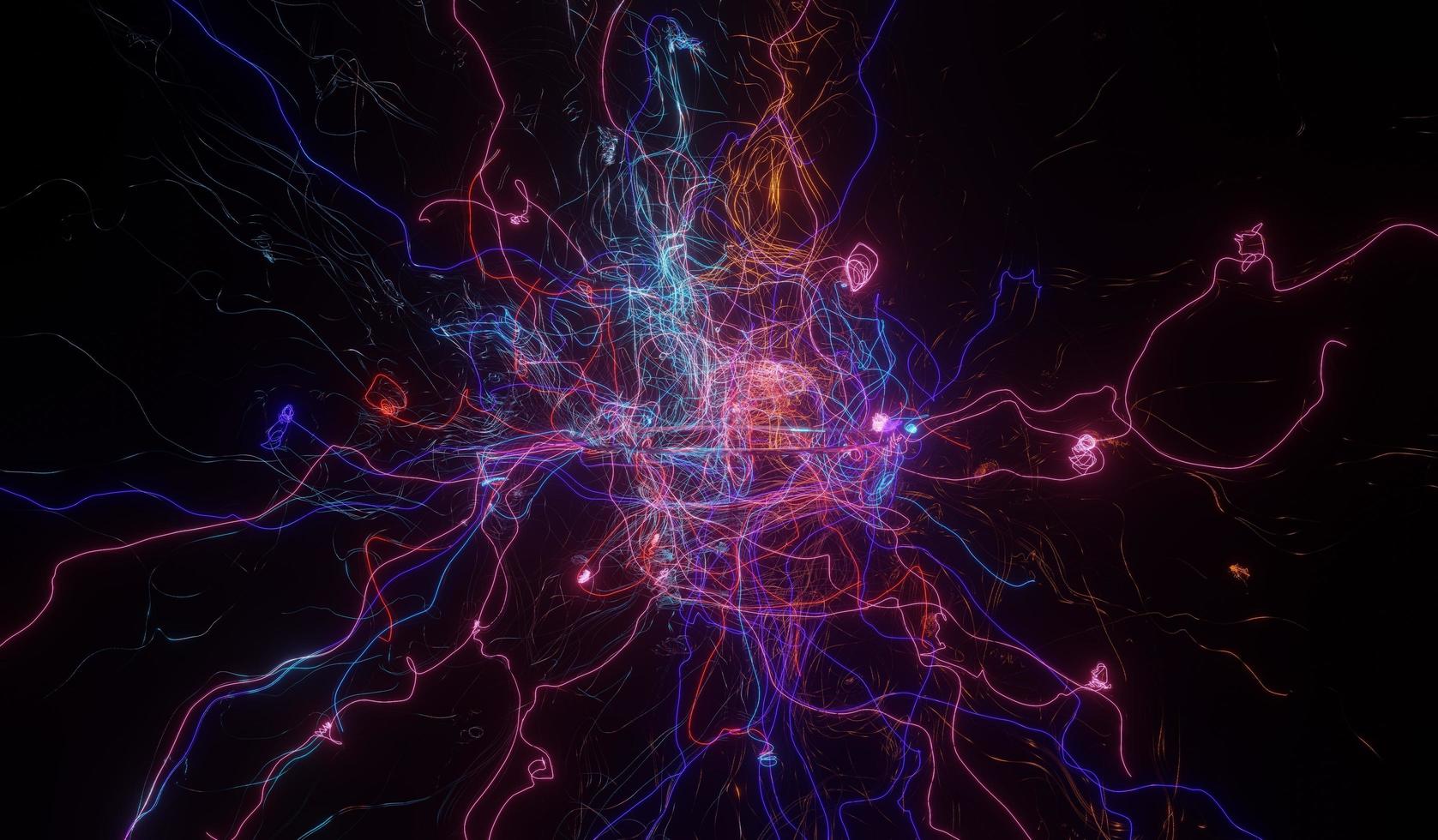 rendu 3d de la lumière néon rvb sur fond d'obscurité. des lignes laser abstraites s'affichent la nuit. scène de faisceau de spectre ultraviolet photo