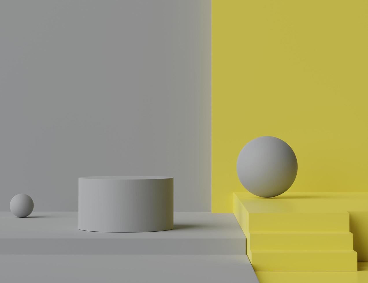 Rendu 3d d'une scène minimale d'un podium blanc vierge avec la couleur jaune éclairante du thème de l'année 2021. photo