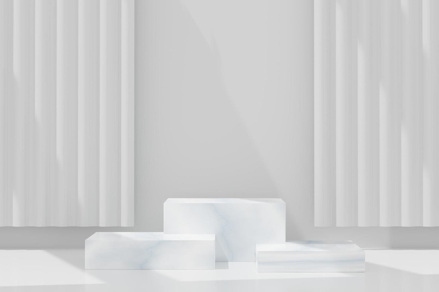 Podium blanc abstrait 3d pour la présentation du produit et la publicité de la marque avec l'ombre des fenêtres et du toit. scène vide pour maquette. photo