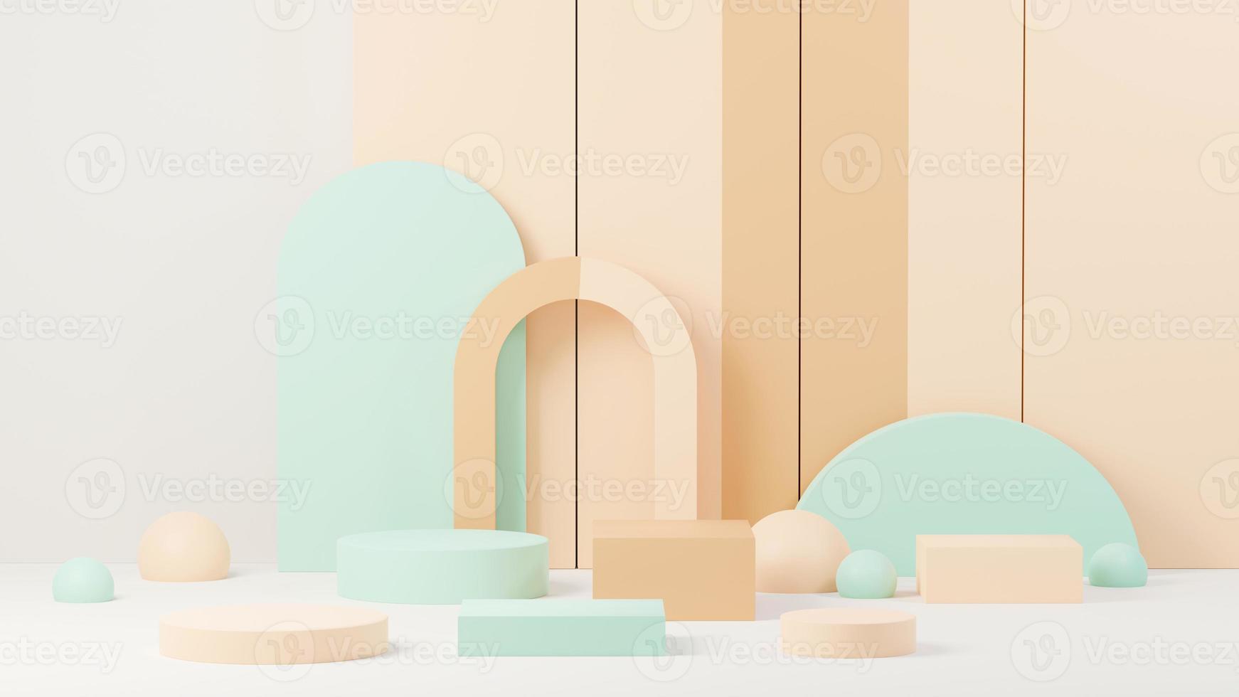 Plate-forme de podium d'affichage abstrait de rendu 3d pour la présentation et la publicité des produits. toile de fond de scène minimale avec un design épuré. socle vacant pour maquette. scène vide avec une couleur pastel pour cosmétique. photo