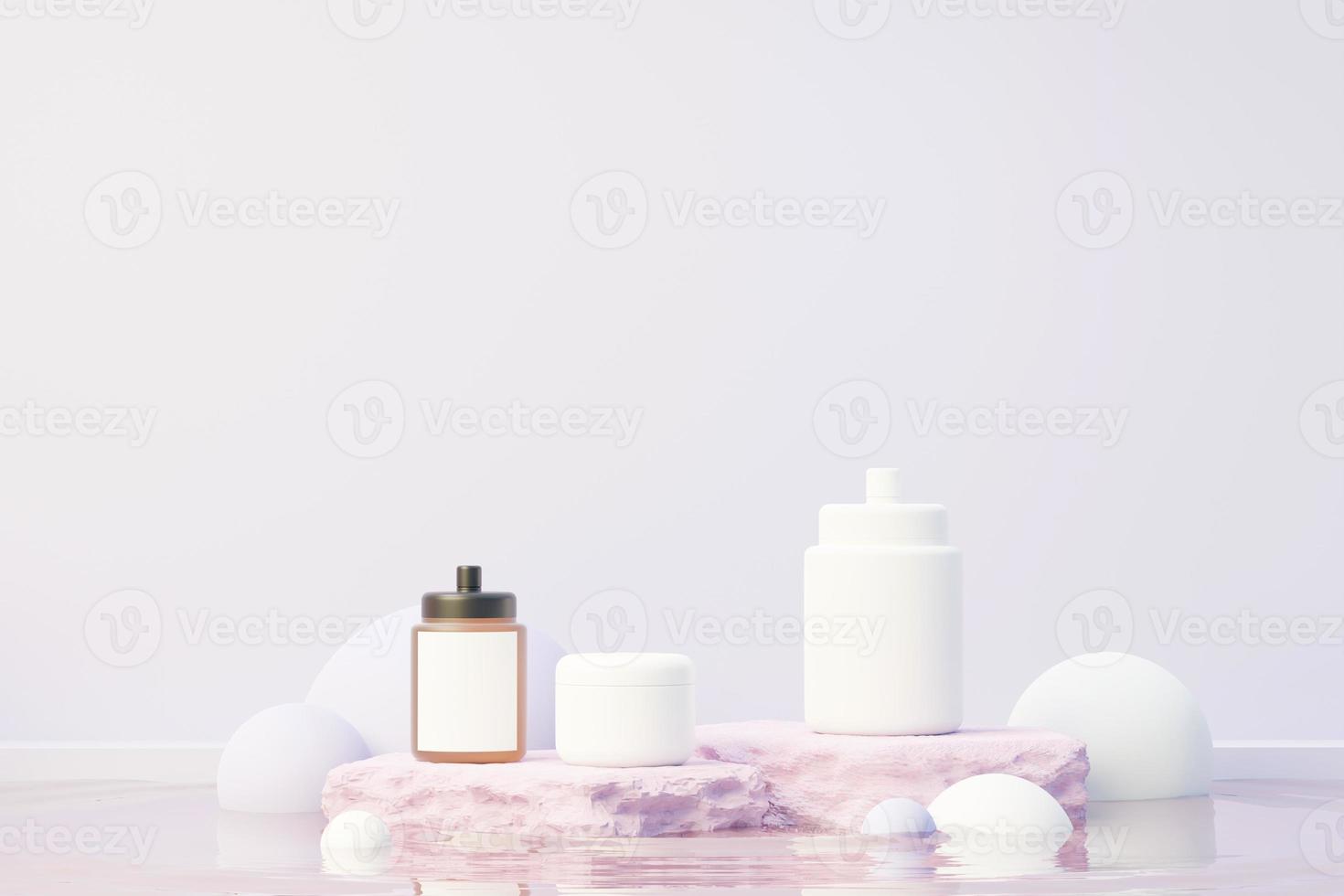 rendu 3d d'un produit de soin cosmétique vierge ou d'un emballage pour maquette. savon de beauté et concept de spa. hydratation à l'huile de lotion pour la santé de la peau. design haut de gamme et de luxe pour l'image de marque. photo