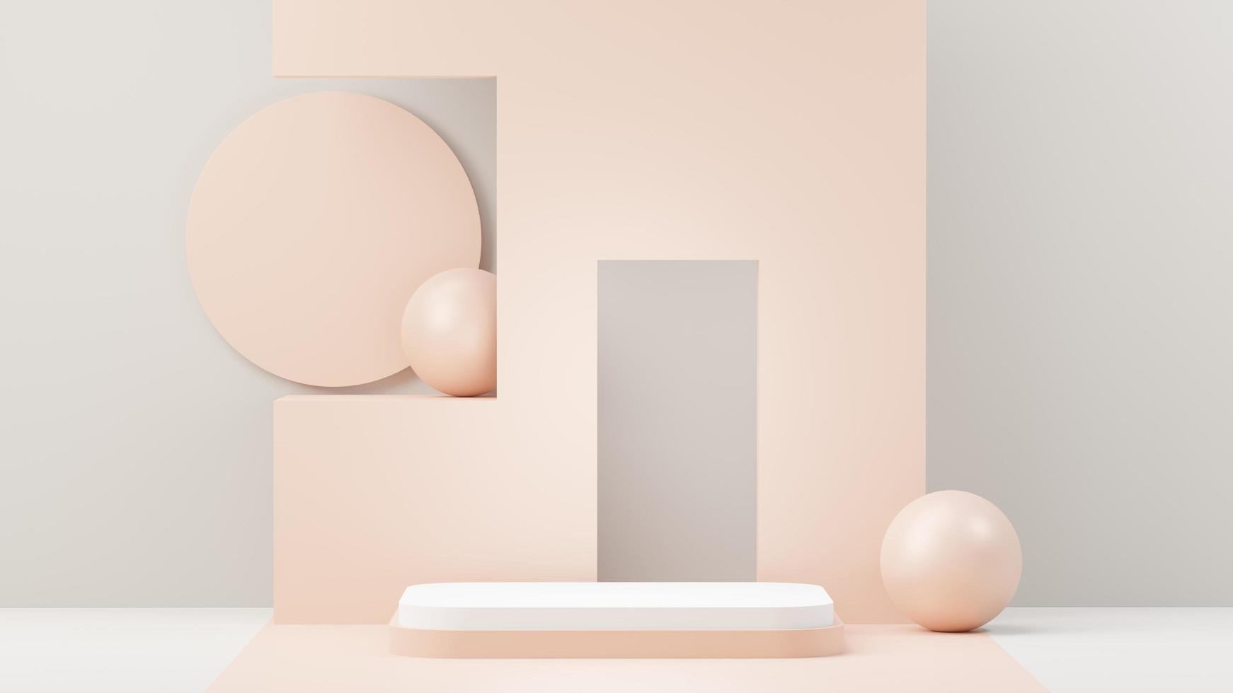 Plate-forme de podium d'affichage abstrait de rendu 3d pour la présentation et la publicité des produits. toile de fond de scène minimale avec un design épuré. socle vacant pour maquette. scène vide avec une couleur pastel pour cosmétique. photo