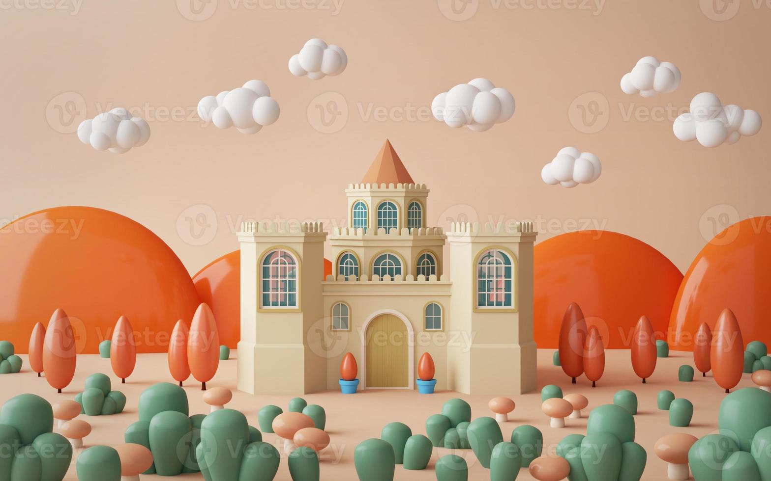 château avec nuage et arbre dans le rendu 3d de fairy tail.3d photo