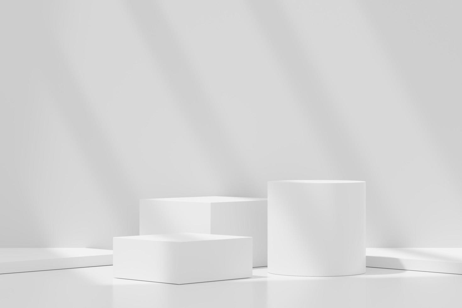 Podium blanc abstrait 3d pour la présentation du produit et la publicité de la marque avec l'ombre des fenêtres et du toit. scène vide pour maquette. photo