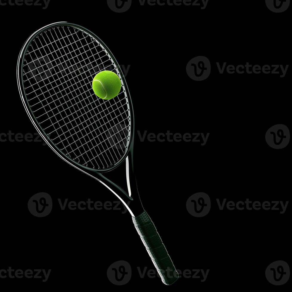 Raquette de tennis avec balle sur fond noir photo
