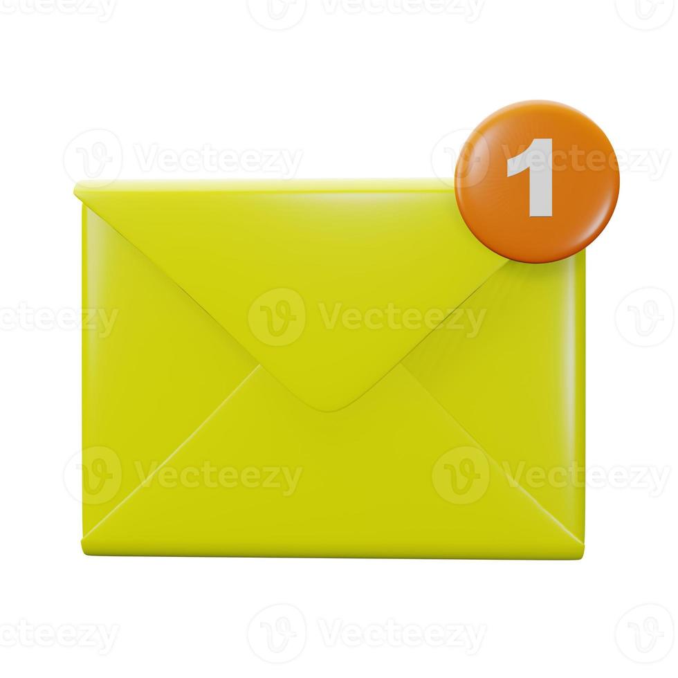 illustration 3d de courrier de notification d'enveloppe photo