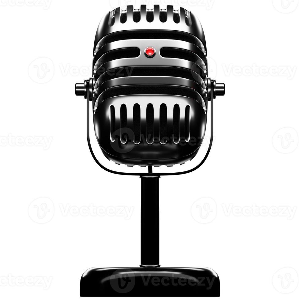 microphone argenté, modèle sur fond blanc isolé, illustration 3d. prix de musique, karaoké, équipement de sonorisation de studio de radio et d'enregistrement photo