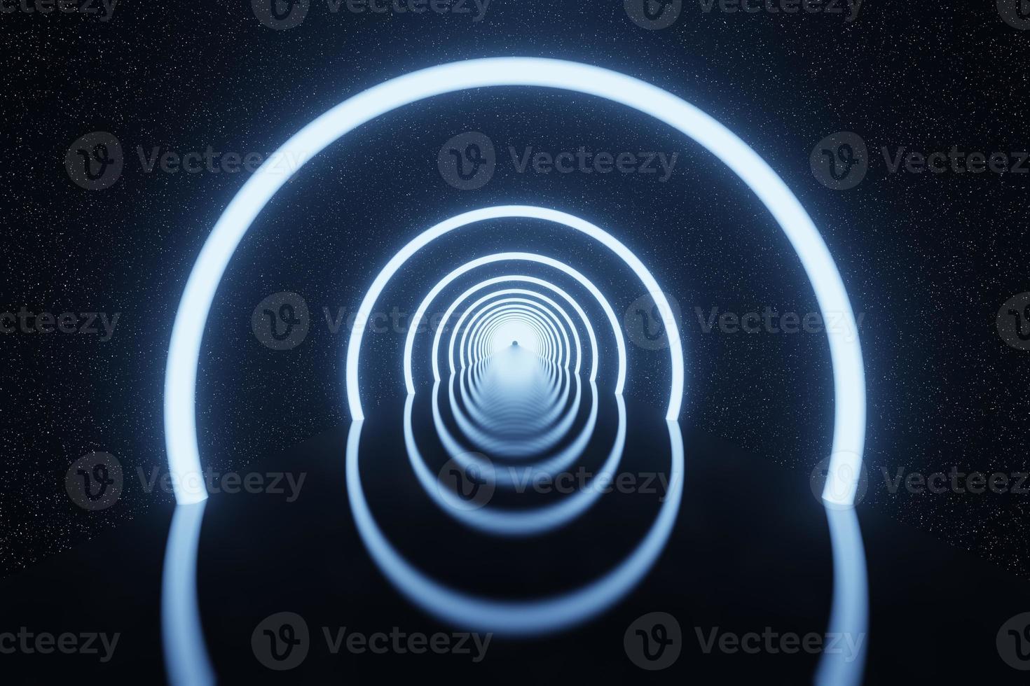 abstrait futuriste cercles lumineux néon lumière tunnel étoile espace arrière-plan rendu 3d photo