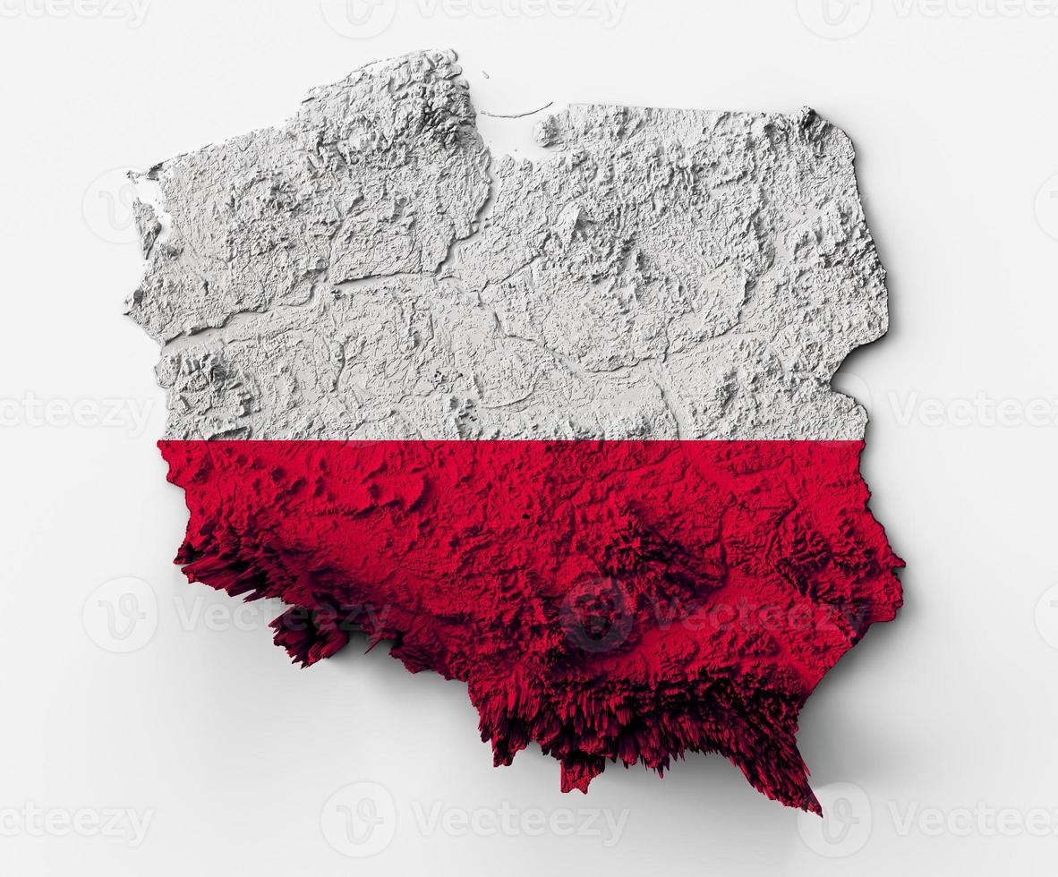 carte topographique de pologne 3d texture de couleur de carte de pologne réaliste et illustration 3d de rivières photo