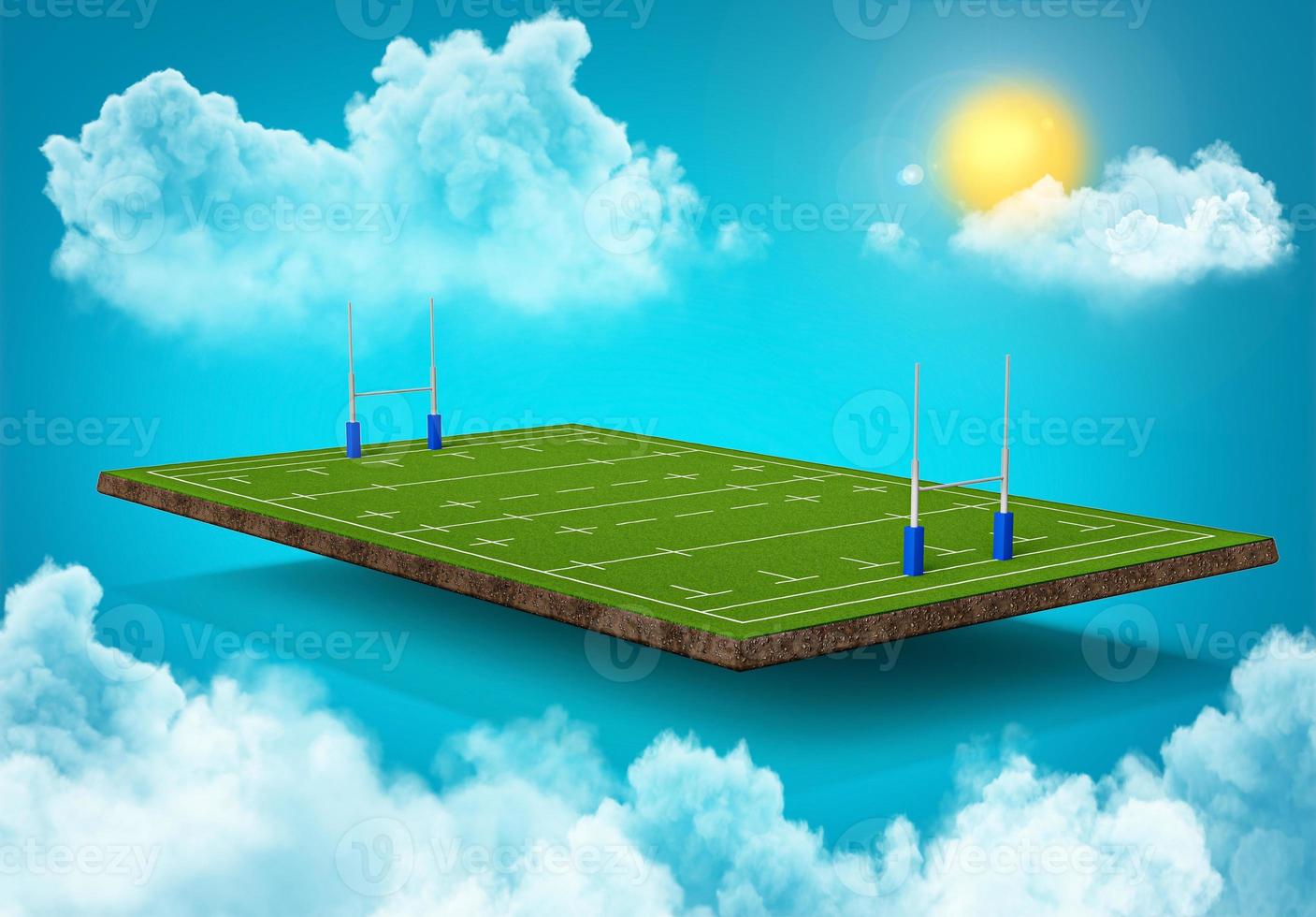 stades de rugby dans le ciel nuages se déplaçant lumière du soleil lumière parasite illustration 3d photo